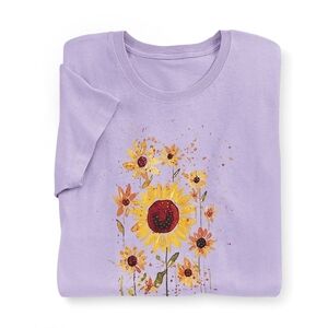 New In Package! Country Store Sunflower Splatter Embellished Purple Tee Size 2X